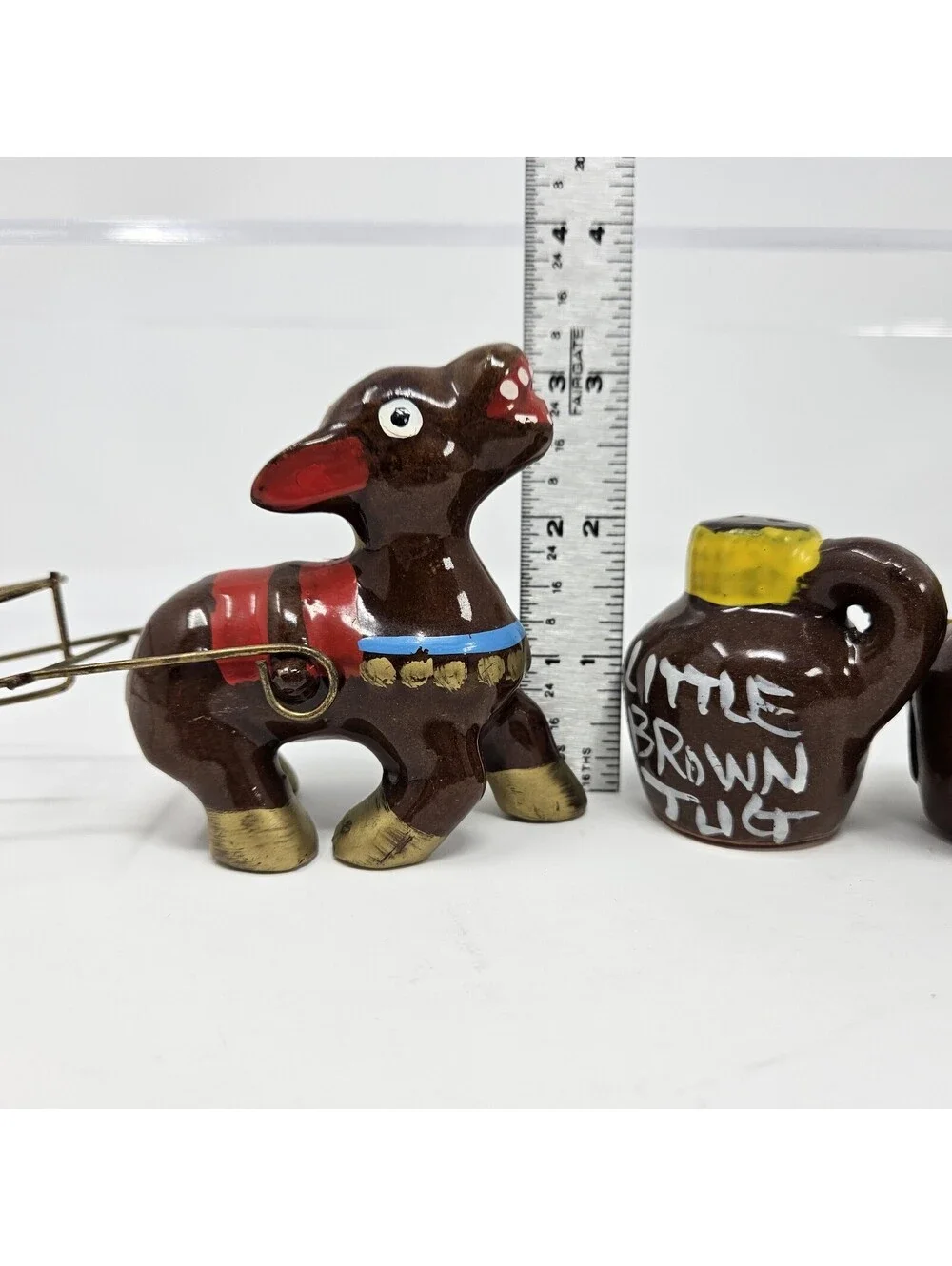 Vintage Salt & Pepper Shakers Donkey With Cart Little Brown Jugs Handmade MCM